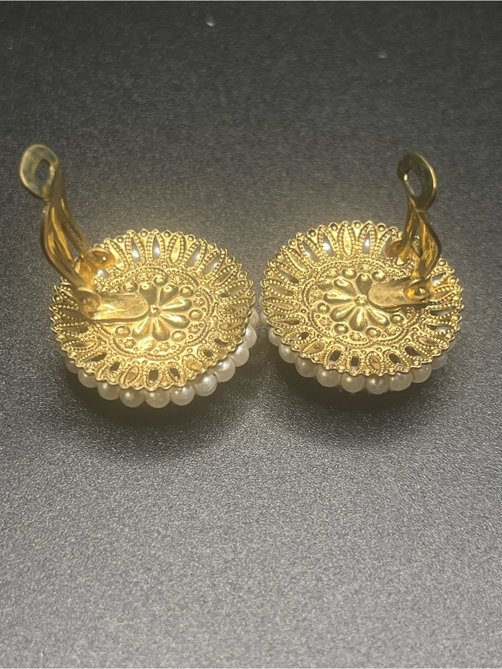 Vintage West Germany Rose Floral Faux Pearl Clip On Earrings - Picture 2 of 8